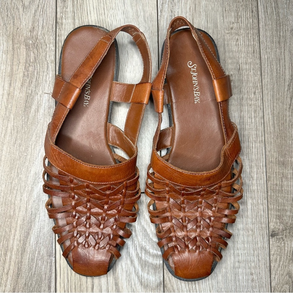 St. Johns Bay Brown Leather Woven Huraraches Sandals